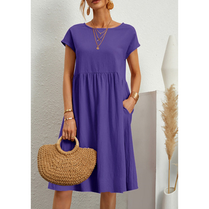 Fiorenza | Abito Donna Midi Estivo in Cotone con Maniche Corte e Tasche 9
