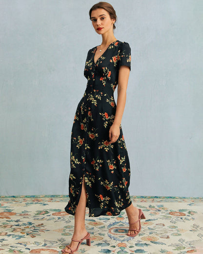 Fiorenza | Maxi Abito Floreale con Scollo a V per Donna, Vestito Elegante da Cerimonia 0