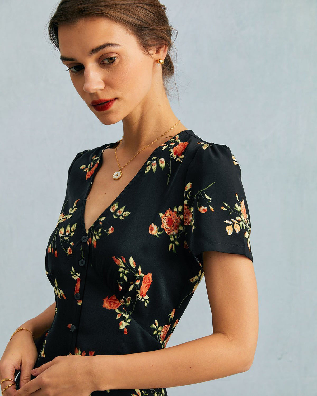 Fiorenza | Maxi Abito Floreale con Scollo a V per Donna, Vestito Elegante da Cerimonia 1