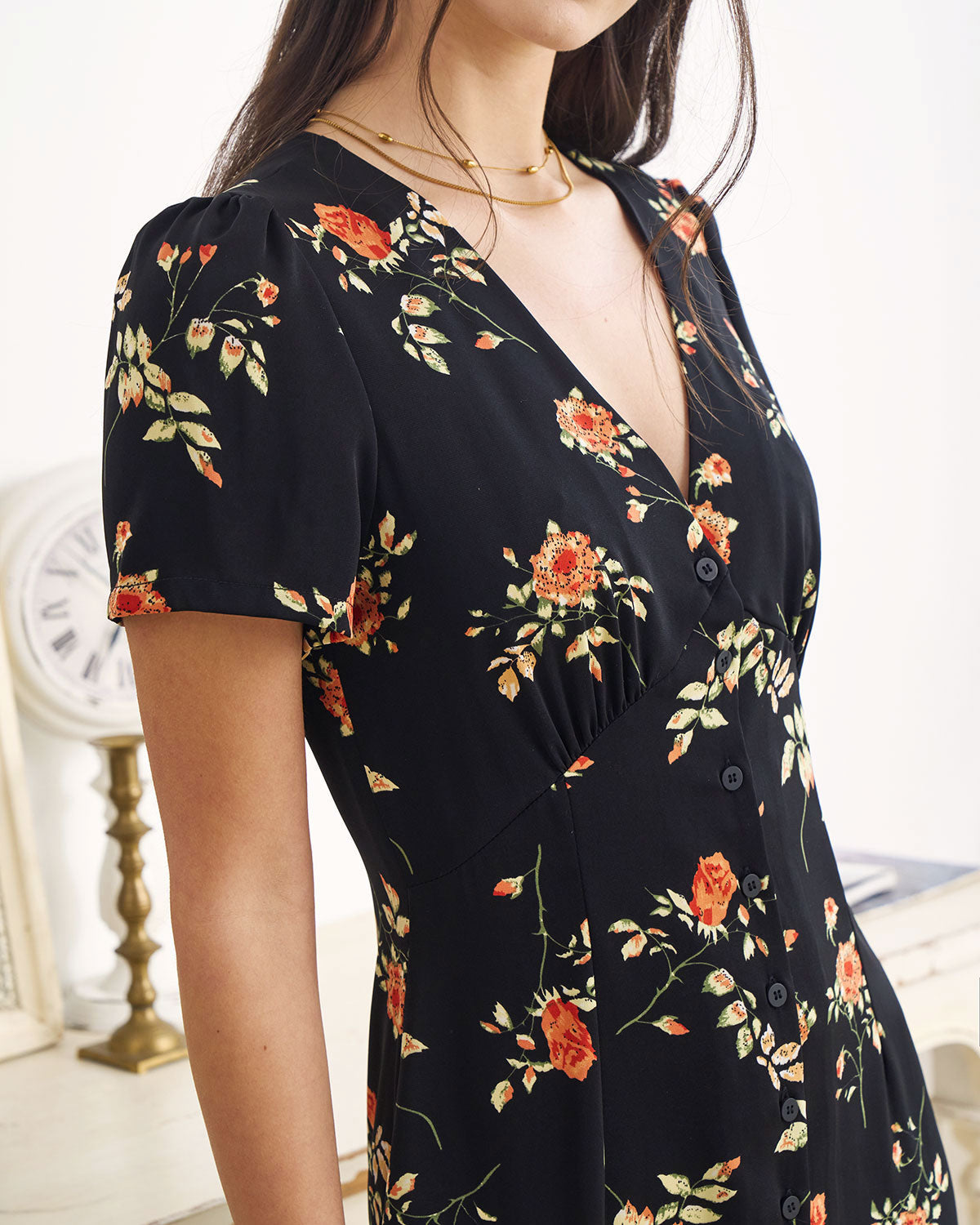 Fiorenza | Maxi Abito Floreale con Scollo a V per Donna, Vestito Elegante da Cerimonia 4
