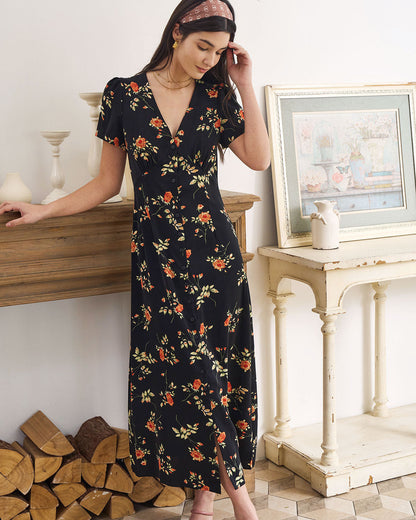 Fiorenza | Maxi Abito Floreale con Scollo a V per Donna, Vestito Elegante da Cerimonia 5