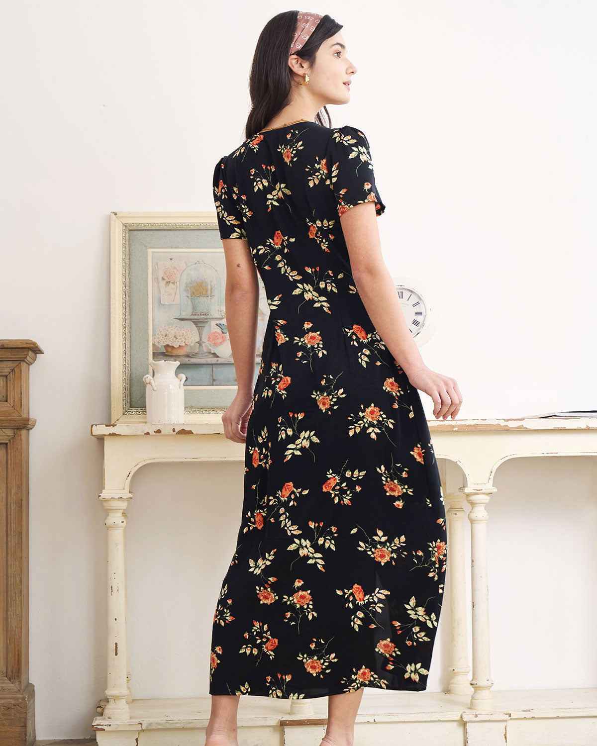 Fiorenza | Maxi Abito Floreale con Scollo a V per Donna, Vestito Elegante da Cerimonia 6