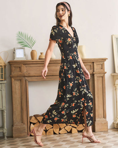 Fiorenza | Maxi Abito Floreale con Scollo a V per Donna, Vestito Elegante da Cerimonia 7