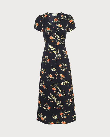 Fiorenza | Maxi Abito Floreale con Scollo a V per Donna, Vestito Elegante da Cerimonia 8