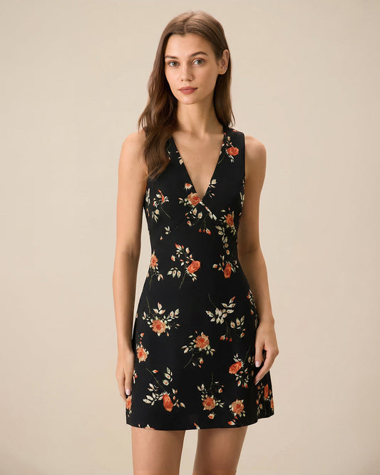 Fiorita | Mini Abito Donna Floreale a Trapezio con Scollo a V 0