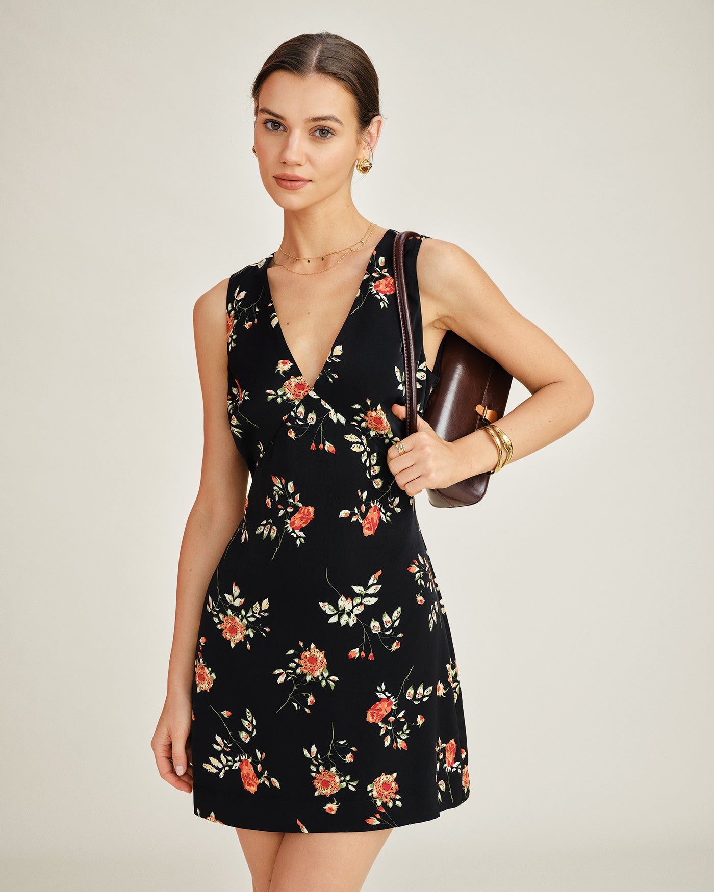 Fiorita | Mini Abito Donna Floreale a Trapezio con Scollo a V 1
