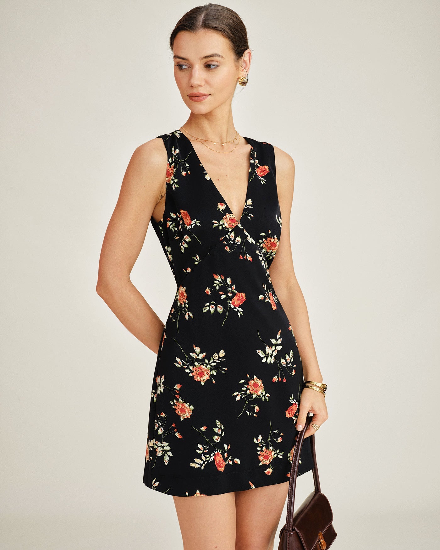 Fiorita | Mini Abito Donna Floreale a Trapezio con Scollo a V 2