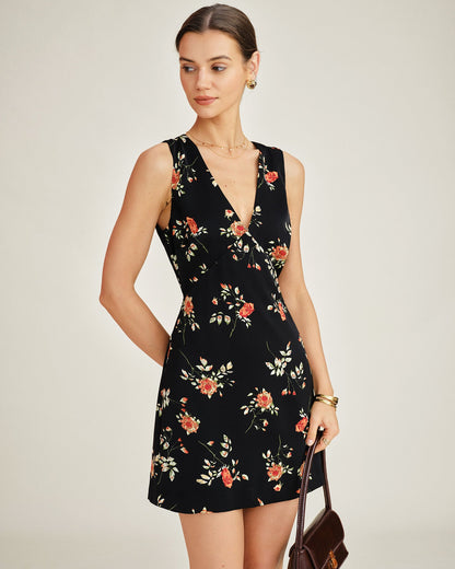Fiorita | Mini Abito Donna Floreale a Trapezio con Scollo a V 2
