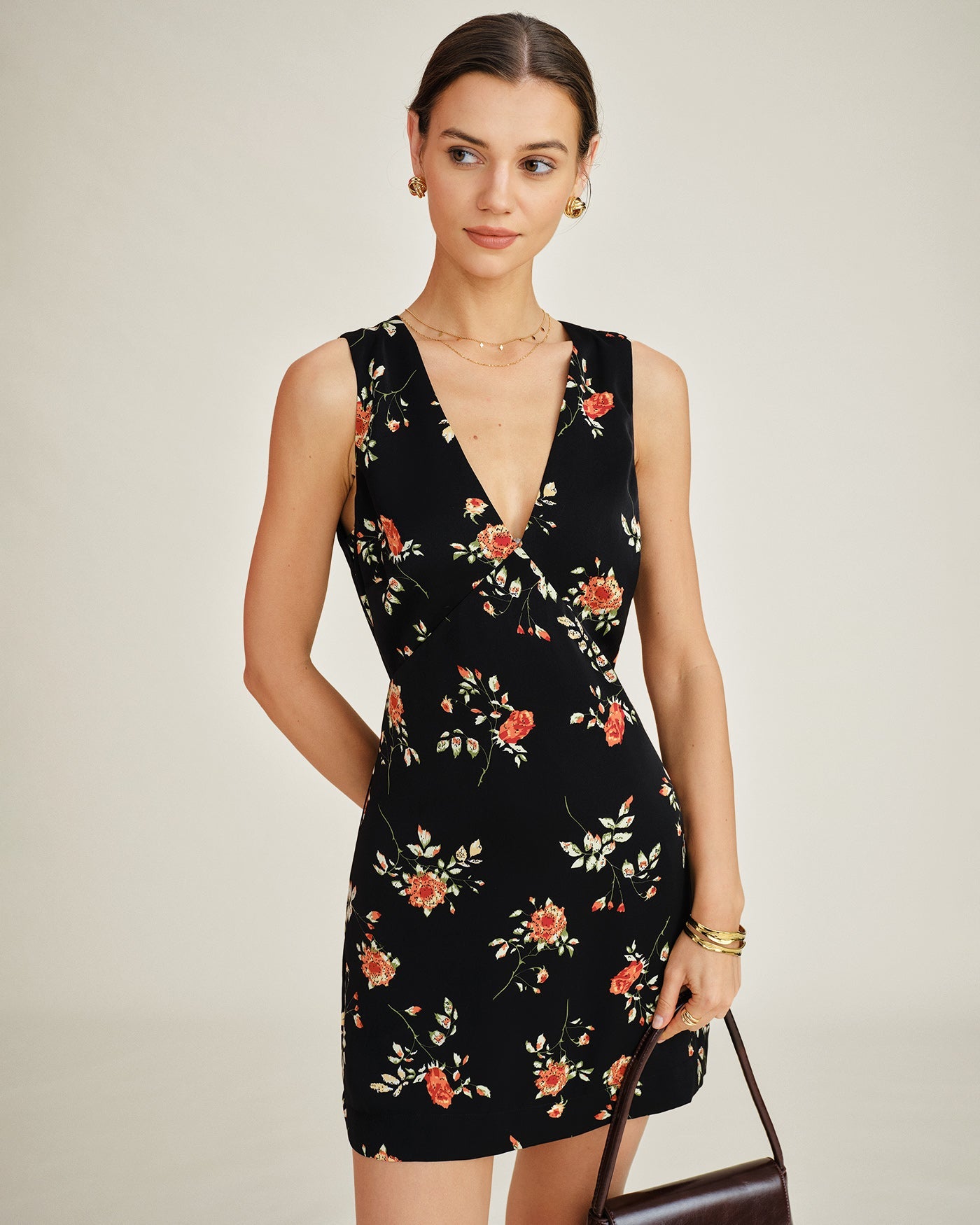 Fiorita | Mini Abito Donna Floreale a Trapezio con Scollo a V 3