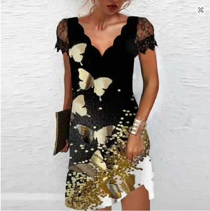 Gioia | Abito Cerimonia Donna Glitterato Mini con Maniche in Pizzo 1