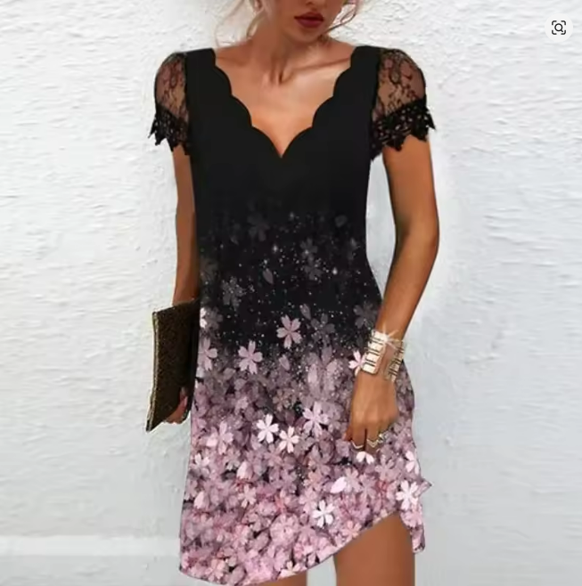 Gioia | Abito Cerimonia Donna Glitterato Mini con Maniche in Pizzo 2
