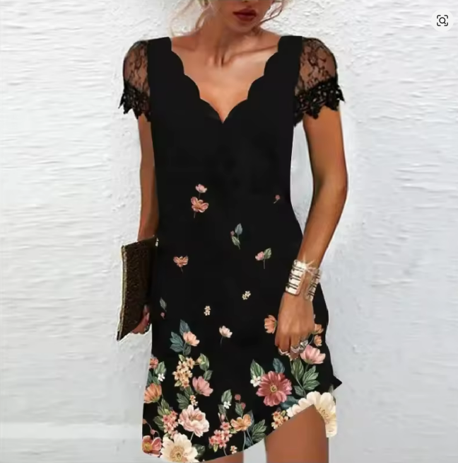 Gioia | Abito Cerimonia Donna Glitterato Mini con Maniche in Pizzo 3