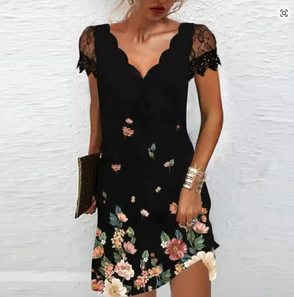 Gioia | Abito Cerimonia Donna Glitterato Mini con Maniche in Pizzo 3
