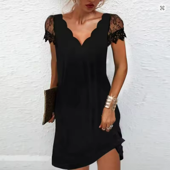 Gioia | Abito Cerimonia Donna Glitterato Mini con Maniche in Pizzo 7