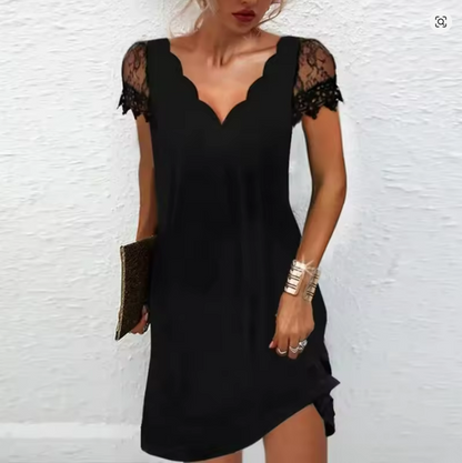 Gioia | Abito Cerimonia Donna Glitterato Mini con Maniche in Pizzo 7