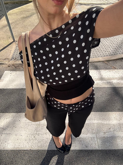 Kallia | Top a Pois Nero e Bianco con Coulisse Regolabile 8