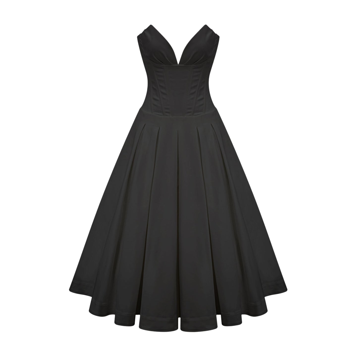 Katherine | Abito Midi Elegante Nero con Corsetto e Spalle Scoperte 1