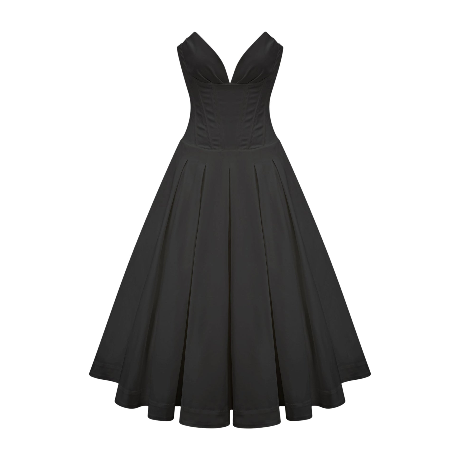 Katherine | Abito Midi Elegante Nero con Corsetto e Spalle Scoperte 1