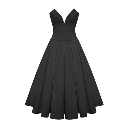 Katherine | Abito Midi Elegante Nero con Corsetto e Spalle Scoperte 1