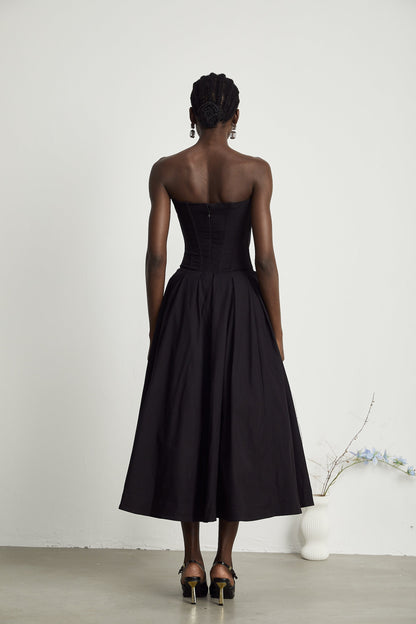 Katherine | Abito Midi Elegante Nero con Corsetto e Spalle Scoperte 2