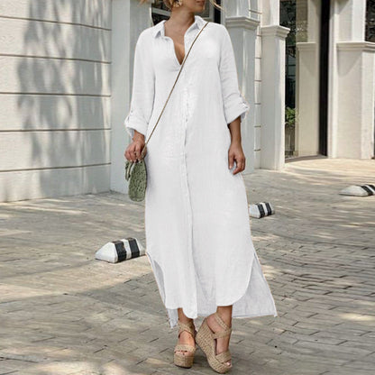 Lino Elegante | Maxi Abito Estivo Donna a Maniche Lunghe 1