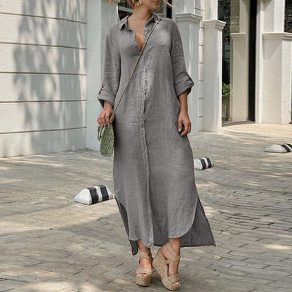 Lino Elegante | Maxi Abito Estivo Donna a Maniche Lunghe 5