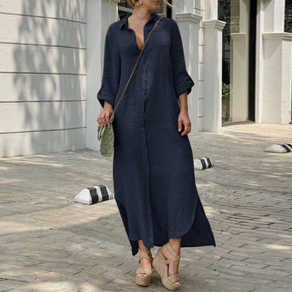 Lino Elegante | Maxi Abito Estivo Donna a Maniche Lunghe 7