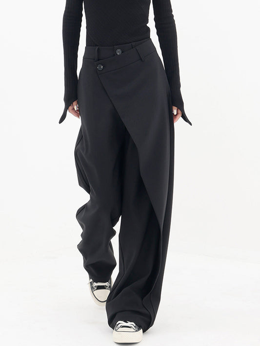 Livia | Pantaloni Eleganti Donna a Gamba Larga con Bottoni Asimmetrici 0