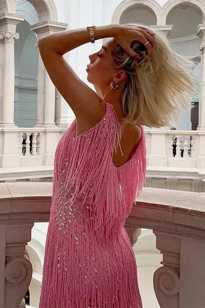Luminosa | Abito Corto da Donna in Paillettes con Frange Elegante 3