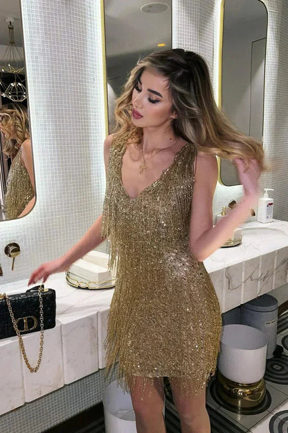 Luminosa | Abito Corto da Donna in Paillettes con Frange Elegante 4