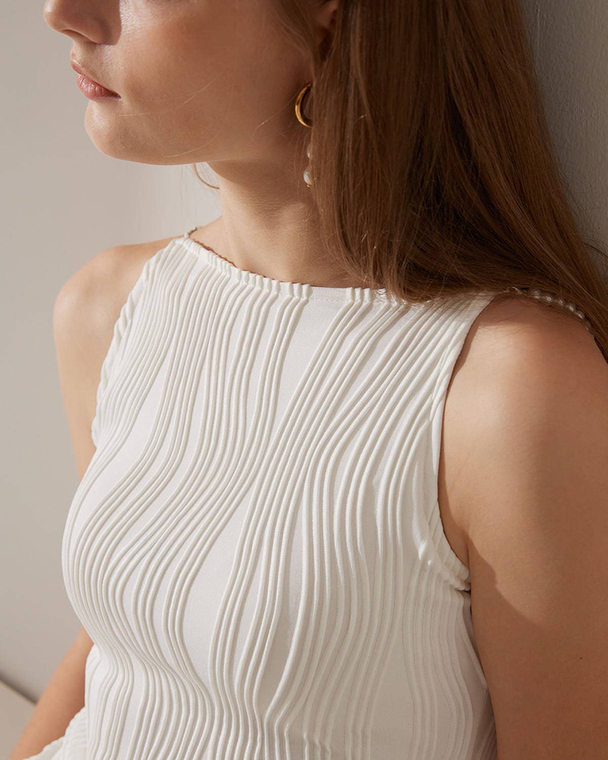 Luna | Abito Midi Elegante con Spalline di Perle 2