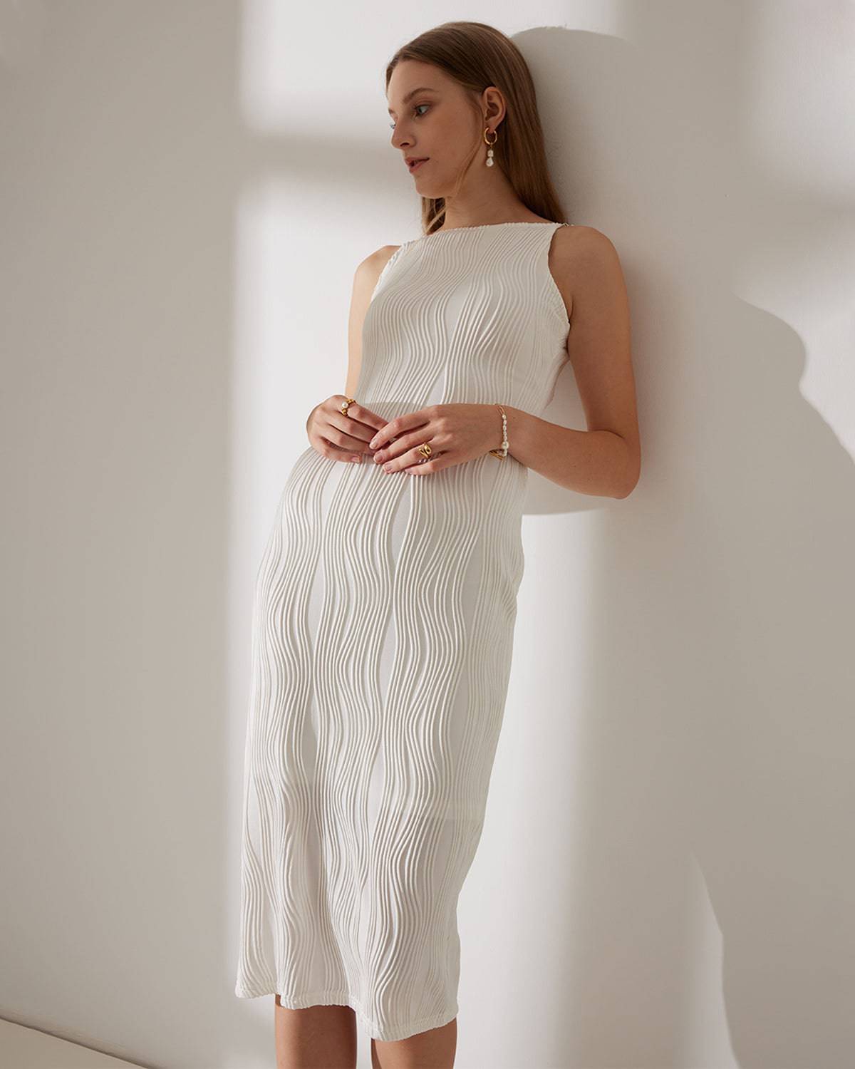 Luna | Abito Midi Elegante con Spalline di Perle 5