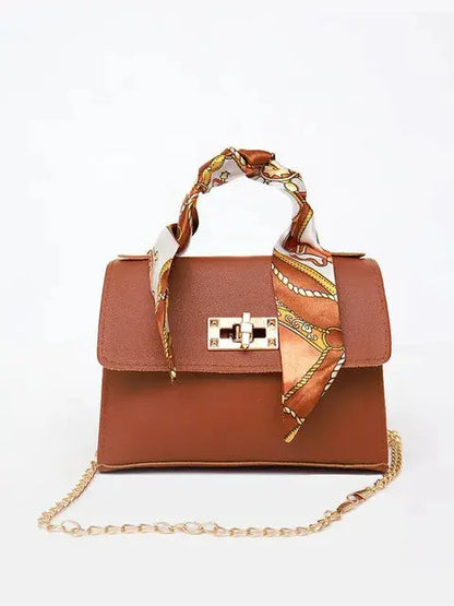 Luna | Borsa Elegante in Pelle Marrone con Sciarpa Decorativa 7