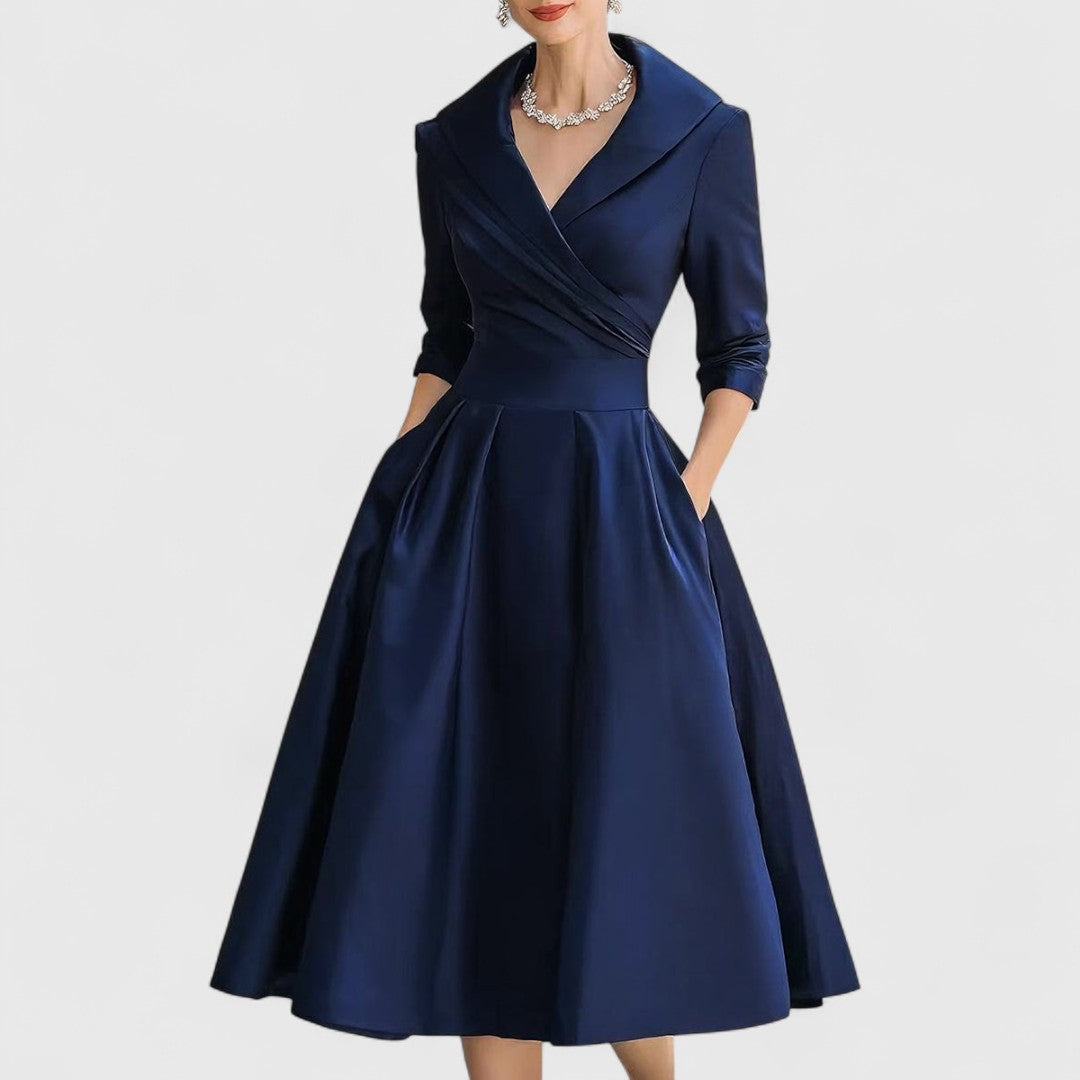 Mira Abito Midi Elegante | Corpetto Incrociato e Scollo a V per Donna 0