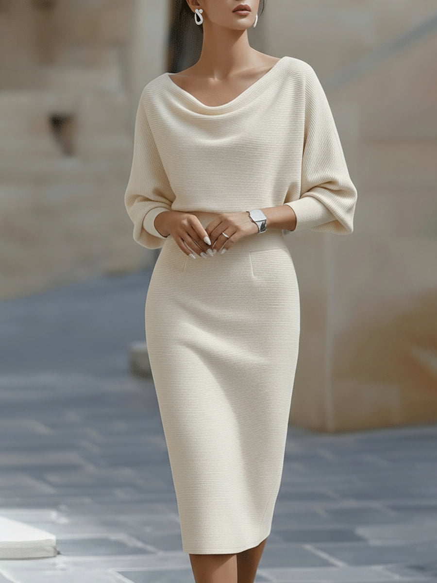 Mira | Abito Midi Elegante Cerimonia Donna Drappeggiato Bianco 1