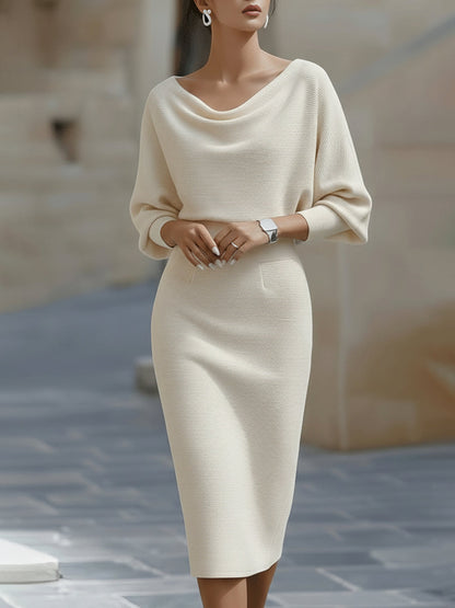 Mira | Abito Midi Elegante Cerimonia Donna Drappeggiato Bianco 1