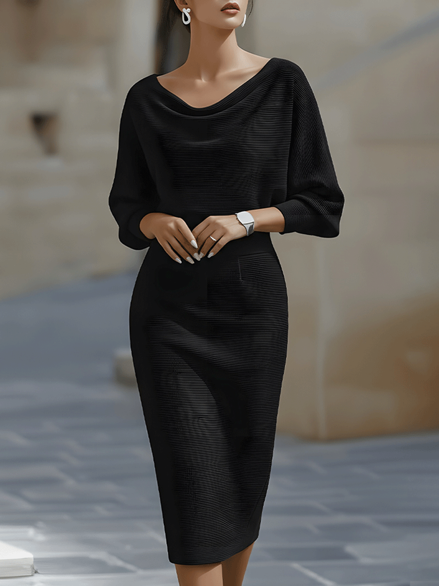 Mira | Abito Midi Elegante Cerimonia Donna Drappeggiato Bianco 2