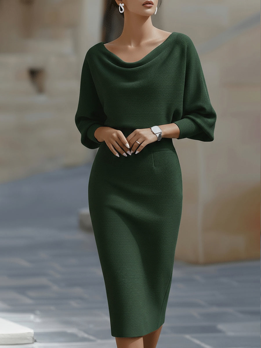 Mira | Abito Midi Elegante Cerimonia Donna Drappeggiato Bianco 3