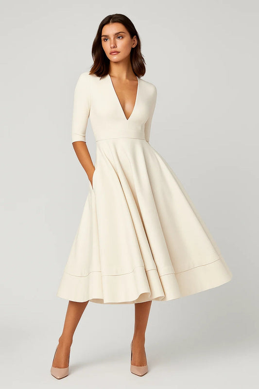 Mira | Abito da Donna Elegante Midi con Scollo a V per Cerimonia 0