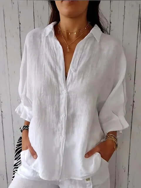 Mira | Camicia Aiosa Bianca Donna Elegante con Maniche Lunghe 0