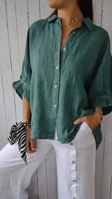Mira | Camicia Aiosa Bianca Donna Elegante con Maniche Lunghe 3