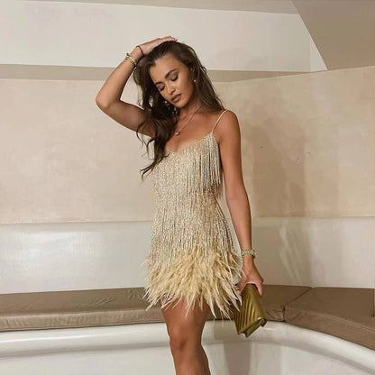 Mirabella | Abito da Cocktail Donna Elegante con Paillettes e Spalline Sottili 2
