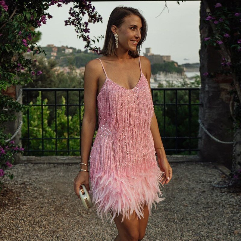 Mirabella | Abito da Cocktail Donna Elegante con Paillettes e Spalline Sottili 3