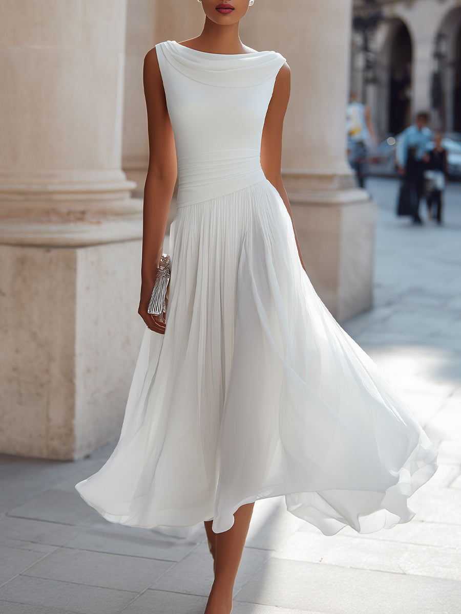 Mirella | Abito Midi Elegante a Pieghe con Scollo Drappeggiato 0
