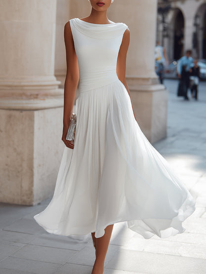 Mirella | Abito Midi Elegante a Pieghe con Scollo Drappeggiato 0