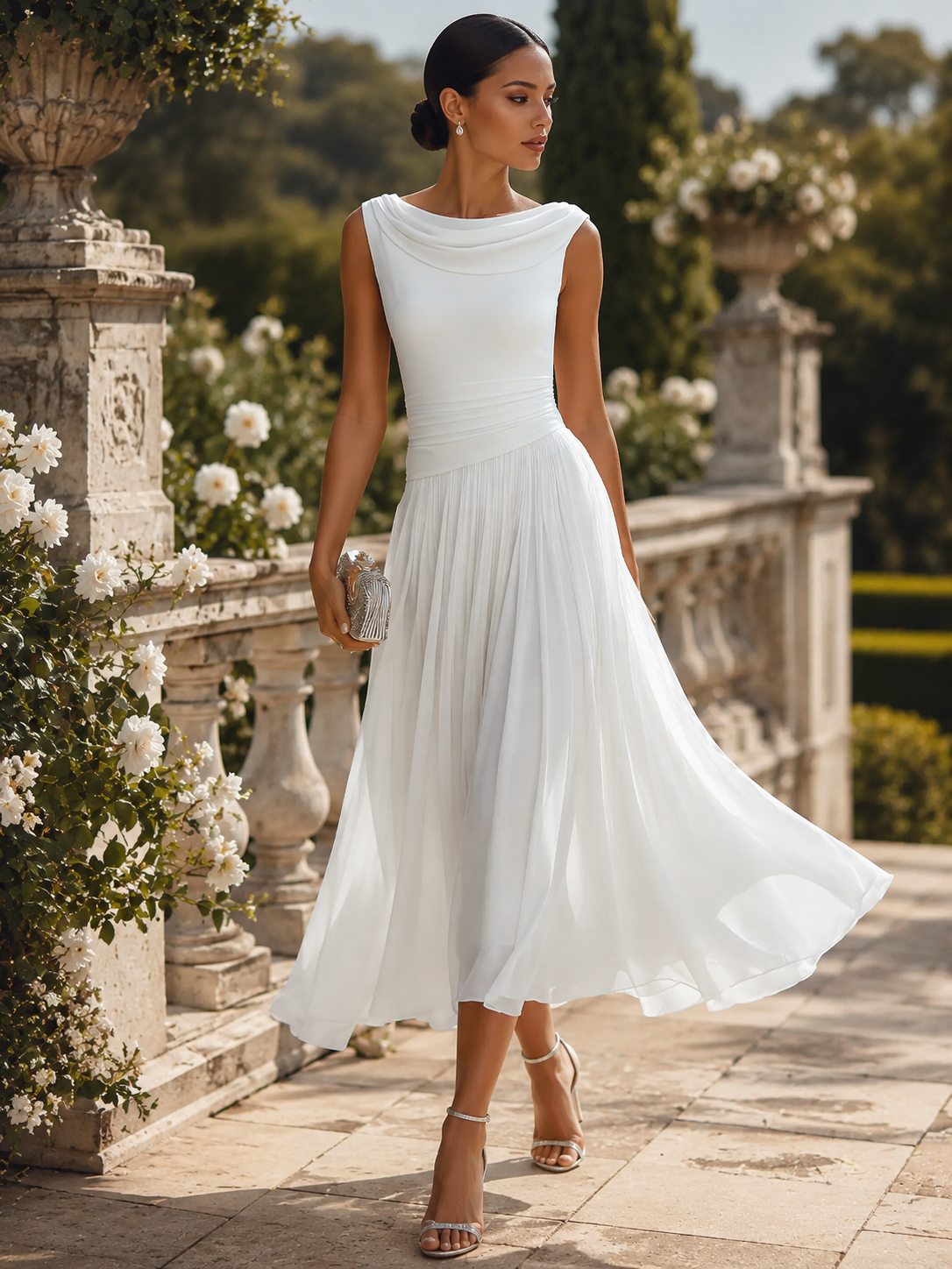 Mirella | Abito Midi Elegante a Pieghe con Scollo Drappeggiato 1
