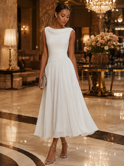 Mirella | Abito Midi Elegante a Pieghe con Scollo Drappeggiato 3