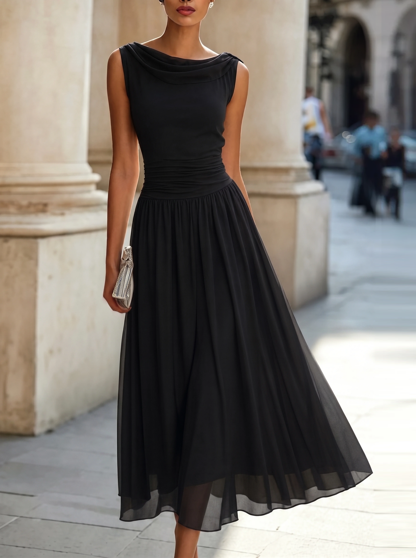 Mirella | Abito Midi Elegante a Pieghe con Scollo Drappeggiato 5