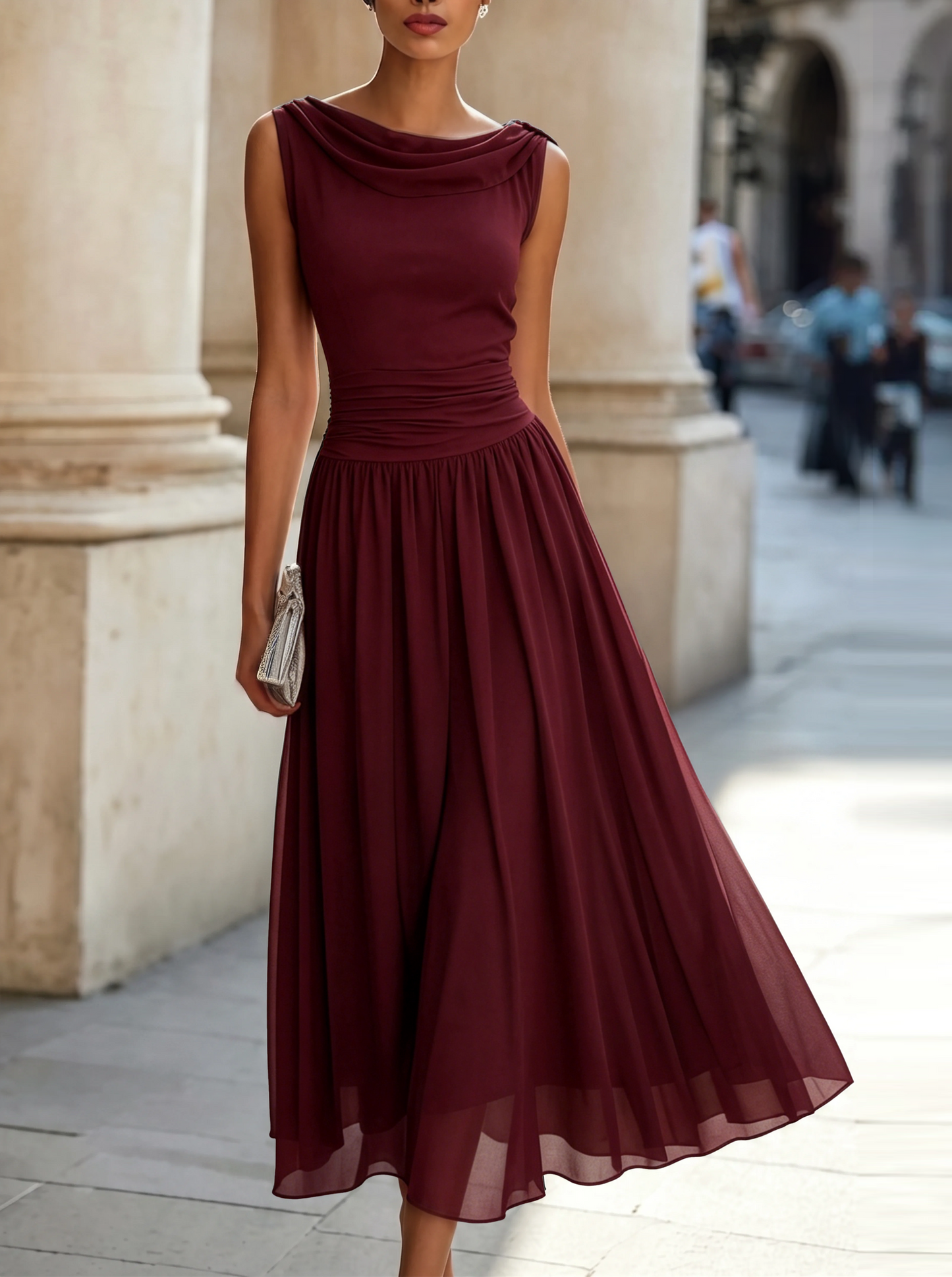 Mirella | Abito Midi Elegante a Pieghe con Scollo Drappeggiato 7