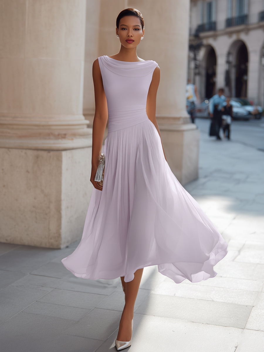 Mirella | Abito Midi Elegante a Pieghe con Scollo Drappeggiato 9